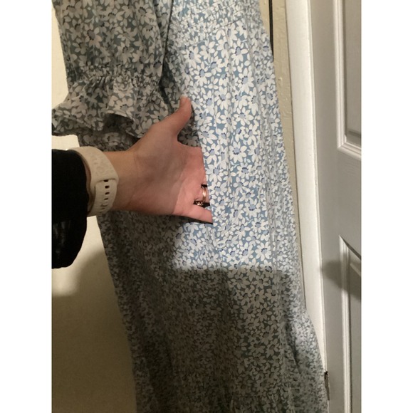 Madewell Smocked Square Neck Floral Midi Dress Blue White Size S Puff Sleeve - Picture 3 of 6